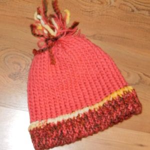 Handmade orange beanie with tassel pom pom NEW